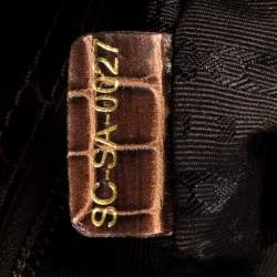 Pre Owned Celine Brown/Beige Canvas and Croc Embossed Leather Boogie Tassel Tote