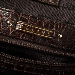 Pre Owned Celine Brown/Beige Canvas and Croc Embossed Leather Boogie Tassel Tote