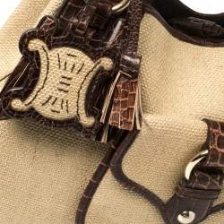 Pre Owned Celine Brown/Beige Canvas and Croc Embossed Leather Boogie Tassel Tote
