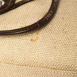 Pre Owned Celine Brown/Beige Canvas and Croc Embossed Leather Boogie Tassel Tote