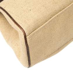 Pre Owned Celine Brown/Beige Canvas and Croc Embossed Leather Boogie Tassel Tote