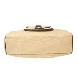 Pre Owned Celine Brown/Beige Canvas and Croc Embossed Leather Boogie Tassel Tote