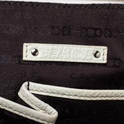 Pre Owned Celine White/Blue Macadam Canvas and Leather Dome Satchel