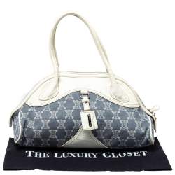 Pre Owned Celine White/Blue Macadam Canvas and Leather Dome Satchel