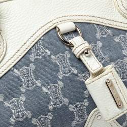 Pre Owned Celine White/Blue Macadam Canvas and Leather Dome Satchel