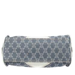 Pre Owned Celine White/Blue Macadam Canvas and Leather Dome Satchel