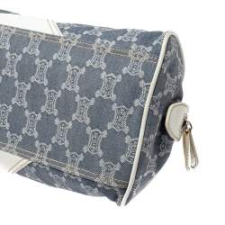 Pre Owned Celine White/Blue Macadam Canvas and Leather Dome Satchel