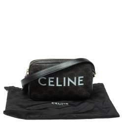 Pre Owned Celine Black Triomphe Coated Canvas Medium Messenger Bag