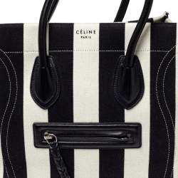 Pre Owned Celine Black/White Striped Canvas and Leather Medium Phantom Luggage Tote
