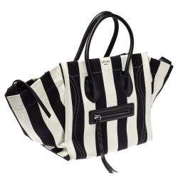 Pre Owned Celine Black/White Striped Canvas and Leather Medium Phantom Luggage Tote