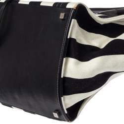 Pre Owned Celine Black/White Striped Canvas and Leather Medium Phantom Luggage Tote
