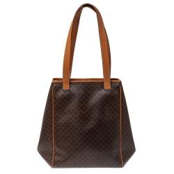 Pre Owned Celine Brown Macadam Coated Canvas and Leather Open Tote