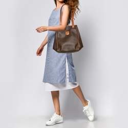 Pre Owned Celine Brown Macadam Coated Canvas and Leather Open Tote