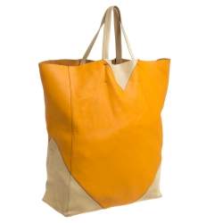 Pre Owned Celine Orange/Yellow Leather Vertical Cabas Tote