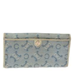 Celine Blue Macadam Denim and Leather Trim Continental Wallet