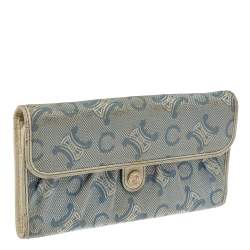 Celine Blue Macadam Denim and Leather Trim Continental Wallet