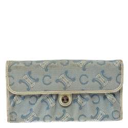 Celine Blue Macadam Denim and Leather Trim Continental Wallet