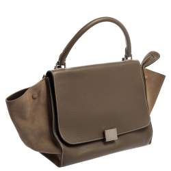 Pre Owned Celine Brown Leather and Suede Medium Trapeze Top Handle Bag