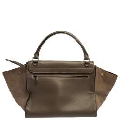 Pre Owned Celine Brown Leather and Suede Medium Trapeze Top Handle Bag
