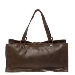 Pre Owned Celine Dark Brown Nubuck Leather Buckle Flap Tote