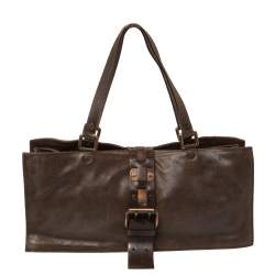 Pre Owned Celine Dark Brown Nubuck Leather Buckle Flap Tote