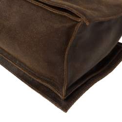 Pre Owned Celine Dark Brown Nubuck Leather Buckle Flap Tote