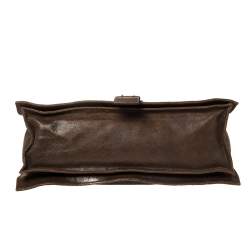 Pre Owned Celine Dark Brown Nubuck Leather Buckle Flap Tote