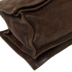 Pre Owned Celine Dark Brown Nubuck Leather Buckle Flap Tote