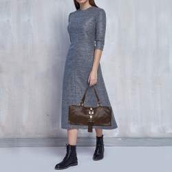 Pre Owned Celine Dark Brown Nubuck Leather Buckle Flap Tote