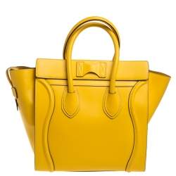 Pre Owned Celine Yellow Leather Mini Luggage Tote 