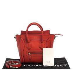 Pre Owned Celine Orange Leather Nano Luggage Tote