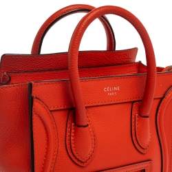 Pre Owned Celine Orange Leather Nano Luggage Tote