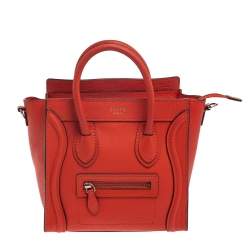 Pre Owned Celine Orange Leather Nano Luggage Tote