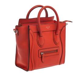 Pre Owned Celine Orange Leather Nano Luggage Tote