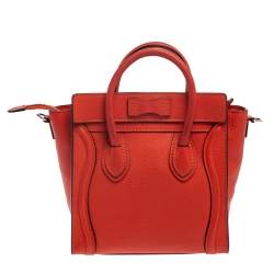Pre Owned Celine Orange Leather Nano Luggage Tote