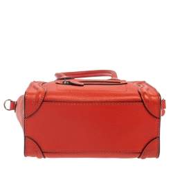 Pre Owned Celine Orange Leather Nano Luggage Tote