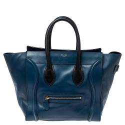 Pre Owned Celine Blue/Black Leather Mini Luggage Tote