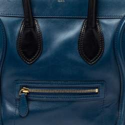 Pre Owned Celine Blue/Black Leather Mini Luggage Tote