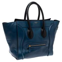 Pre Owned Celine Blue/Black Leather Mini Luggage Tote