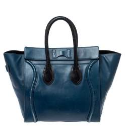 Pre Owned Celine Blue/Black Leather Mini Luggage Tote