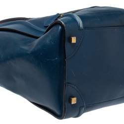 Pre Owned Celine Blue/Black Leather Mini Luggage Tote