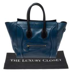 Pre Owned Celine Blue/Black Leather Mini Luggage Tote