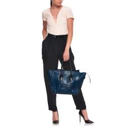 Pre Owned Celine Blue/Black Leather Mini Luggage Tote