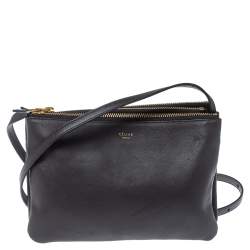 Pre Owned Celine Dark Grey Leather Trio Shoulder Bag