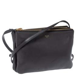 Pre Owned Celine Dark Grey Leather Trio Shoulder Bag