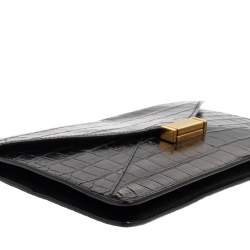 Pre Owned Celine Black Croc Diamond Clutch