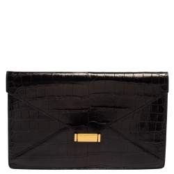Celine Black Croc Diamond Clutch