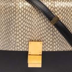 Pre Owned Celine Black/Beige Snakeskin and Leather Medium Classic Box Shoulder Bag