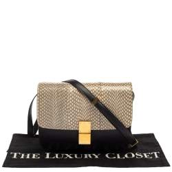 Pre Owned Celine Black/Beige Snakeskin and Leather Medium Classic Box Shoulder Bag