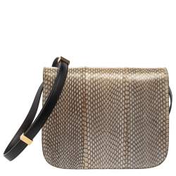 Pre Owned Celine Black/Beige Snakeskin and Leather Medium Classic Box Shoulder Bag